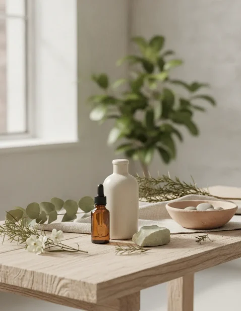 Clean natural wellness aesthetic, fresh and uplifting mood,