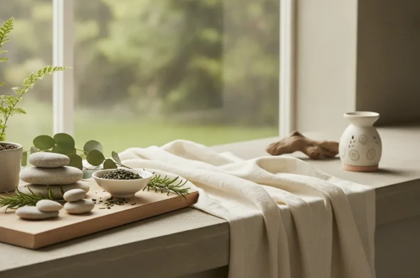 Clean natural wellness aesthetic, fresh and uplifting mood,